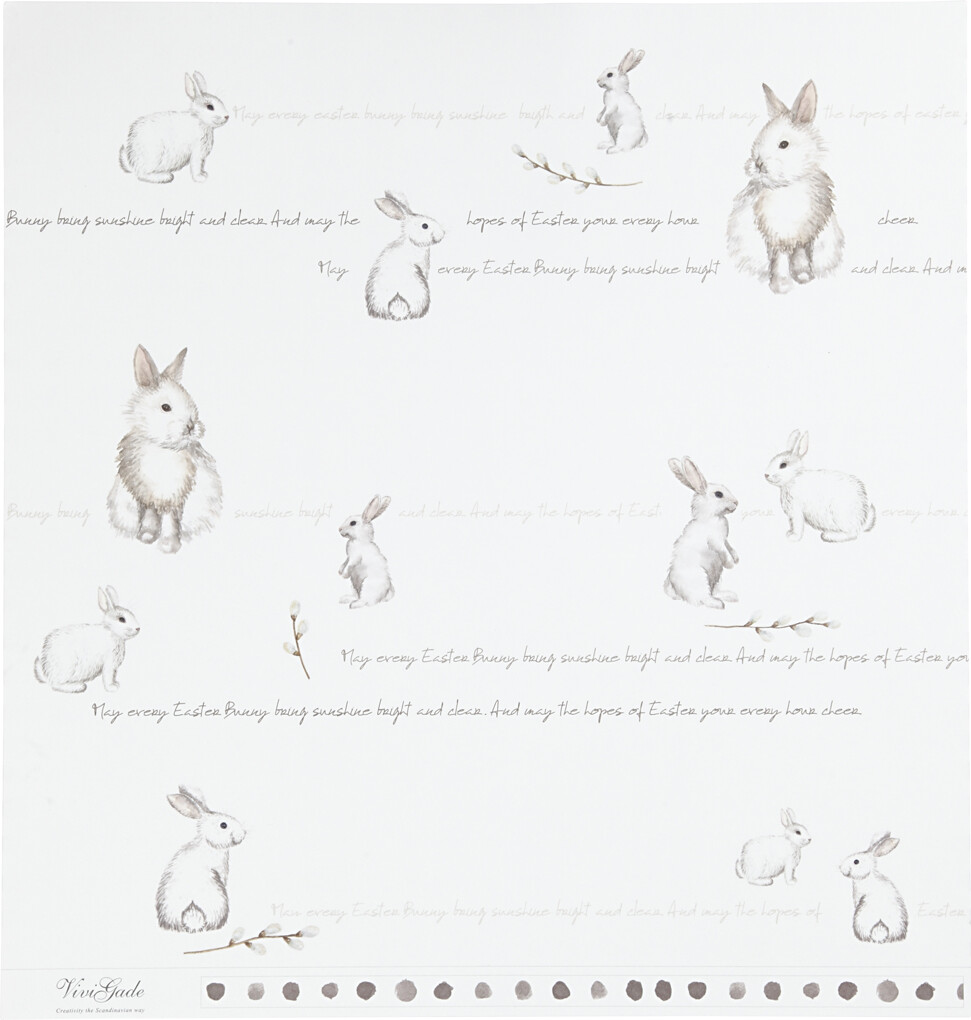 Designpapir - Kaniner - 30,5X30,5 CM - 180 G - Grå Hvid - 5 Ark