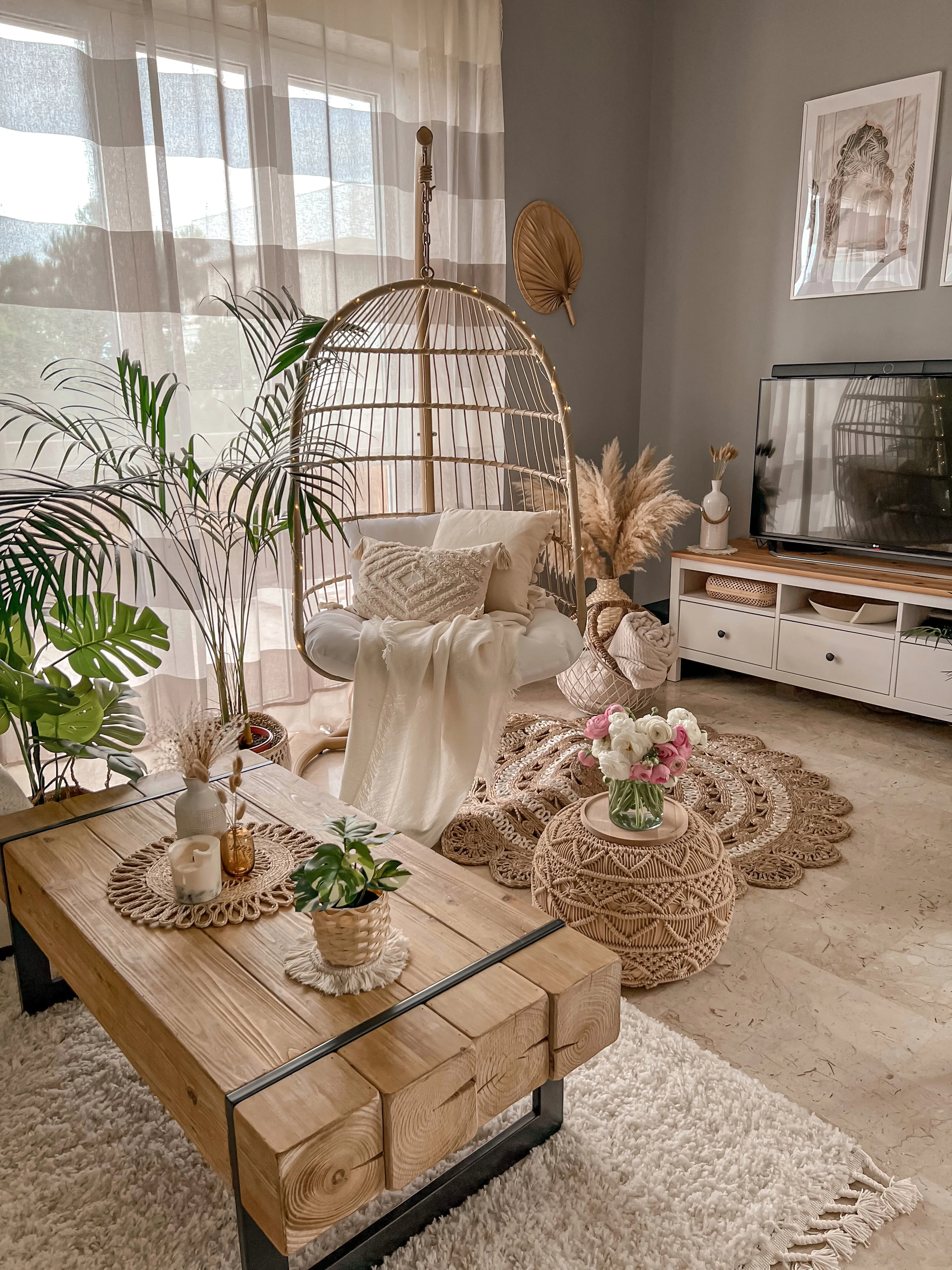 Poef Macramé KAYSERI Katoen Beige
