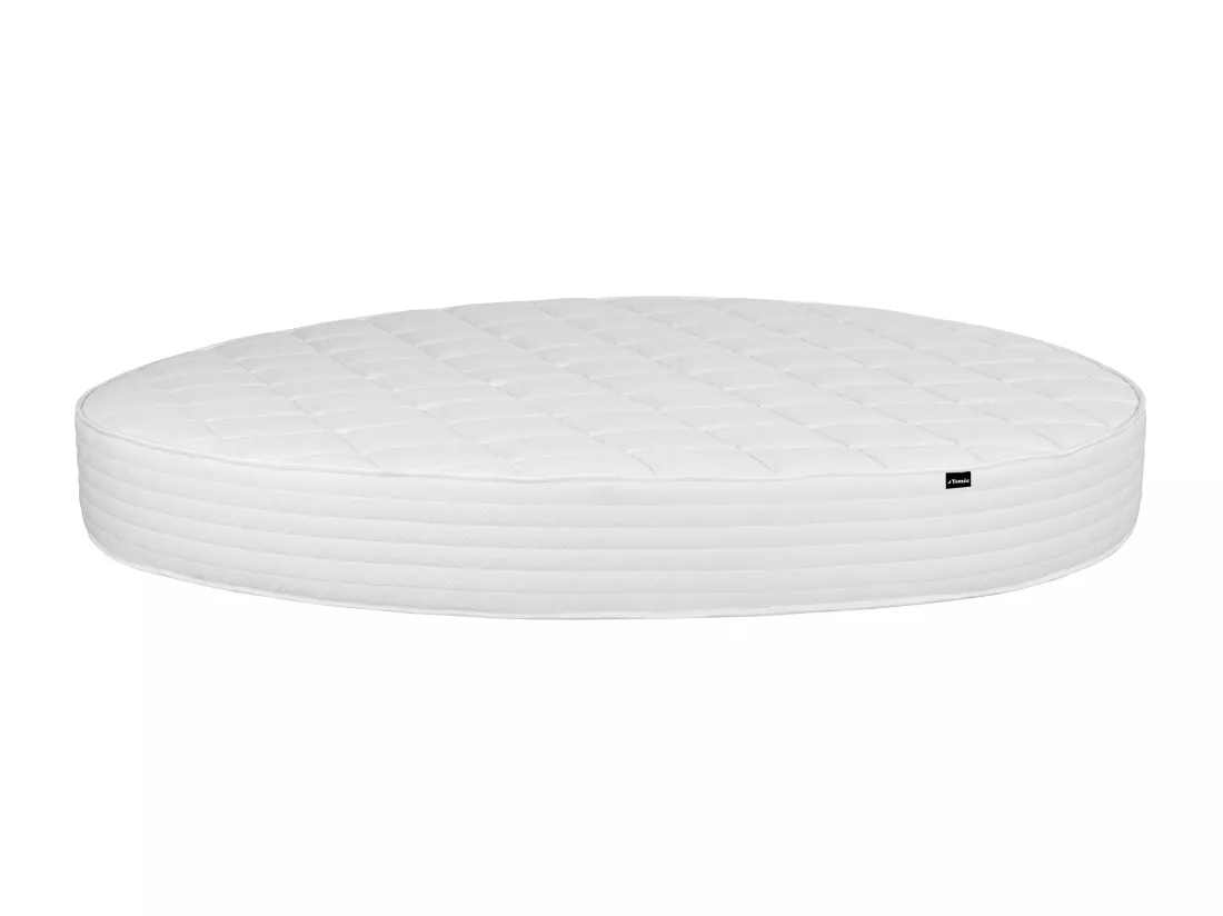 Lit rond 220 x 220 cm - Tissu bouclette - Blanc + Matelas - ROGILA
