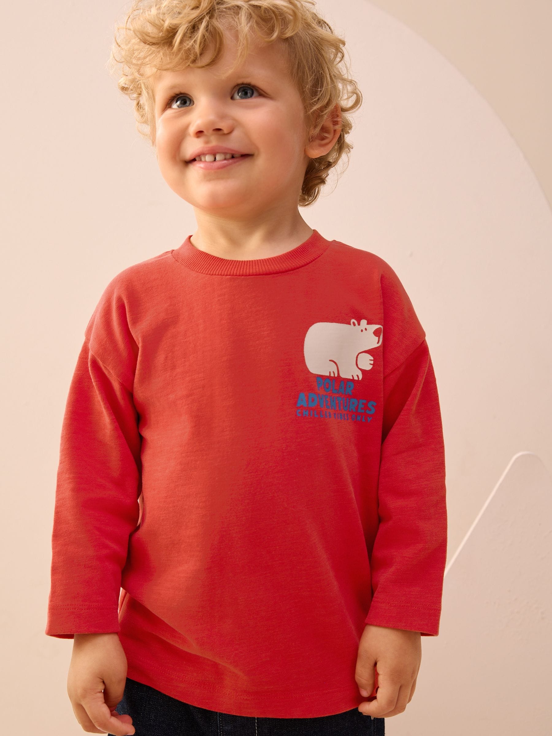 Rood met Polar Bear - T-shirt met lange mouwen en print op de rug (3mnd -8jr)