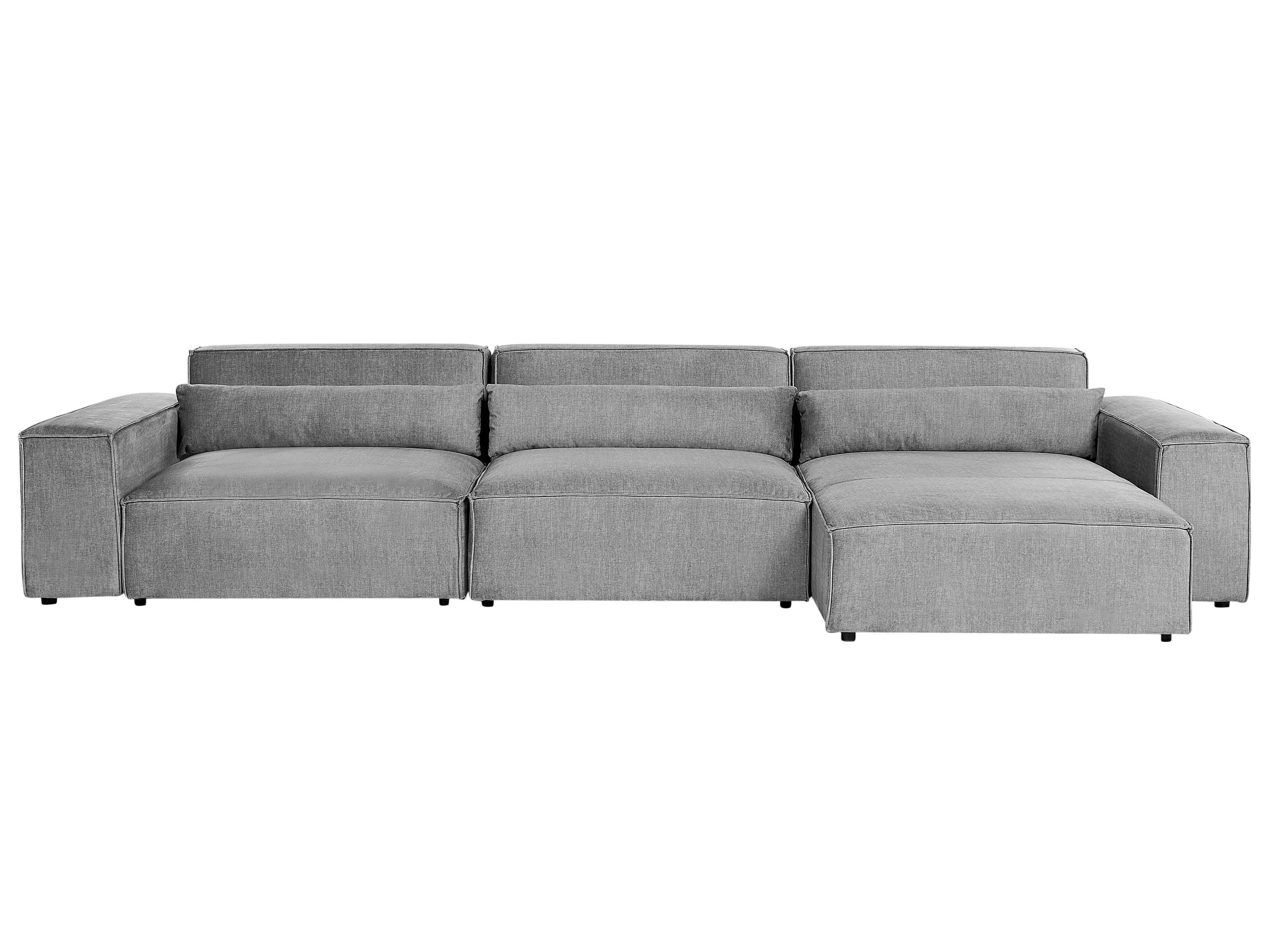 Modulaire hoekbank 3-zits HELLNAR Stof Grijs met ottomaan linkszijdig
