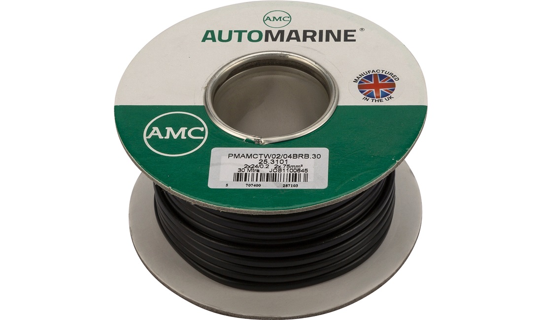 Oceanflex marinekabel flad 2x0,75mm2 30m rød/sort