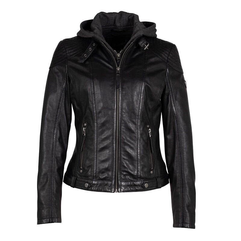Gypsy zwarte leren jas Dacy met capuchon
