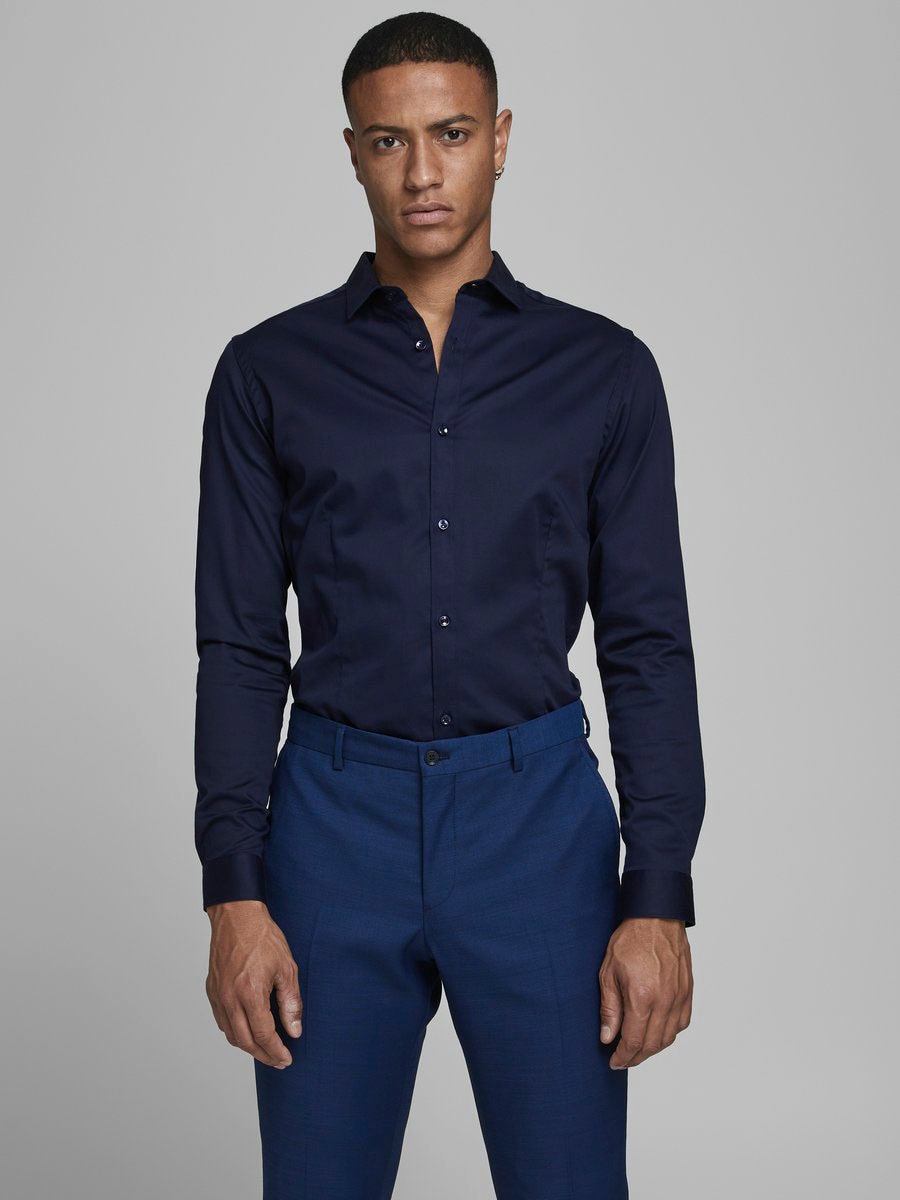 Jack & Jones Businesshemd »JJPRPARMA in Skinny Fit, Stretchanteil und verstellbaren Manschetten«, sehr schmal, Web, Baumwollmischung
