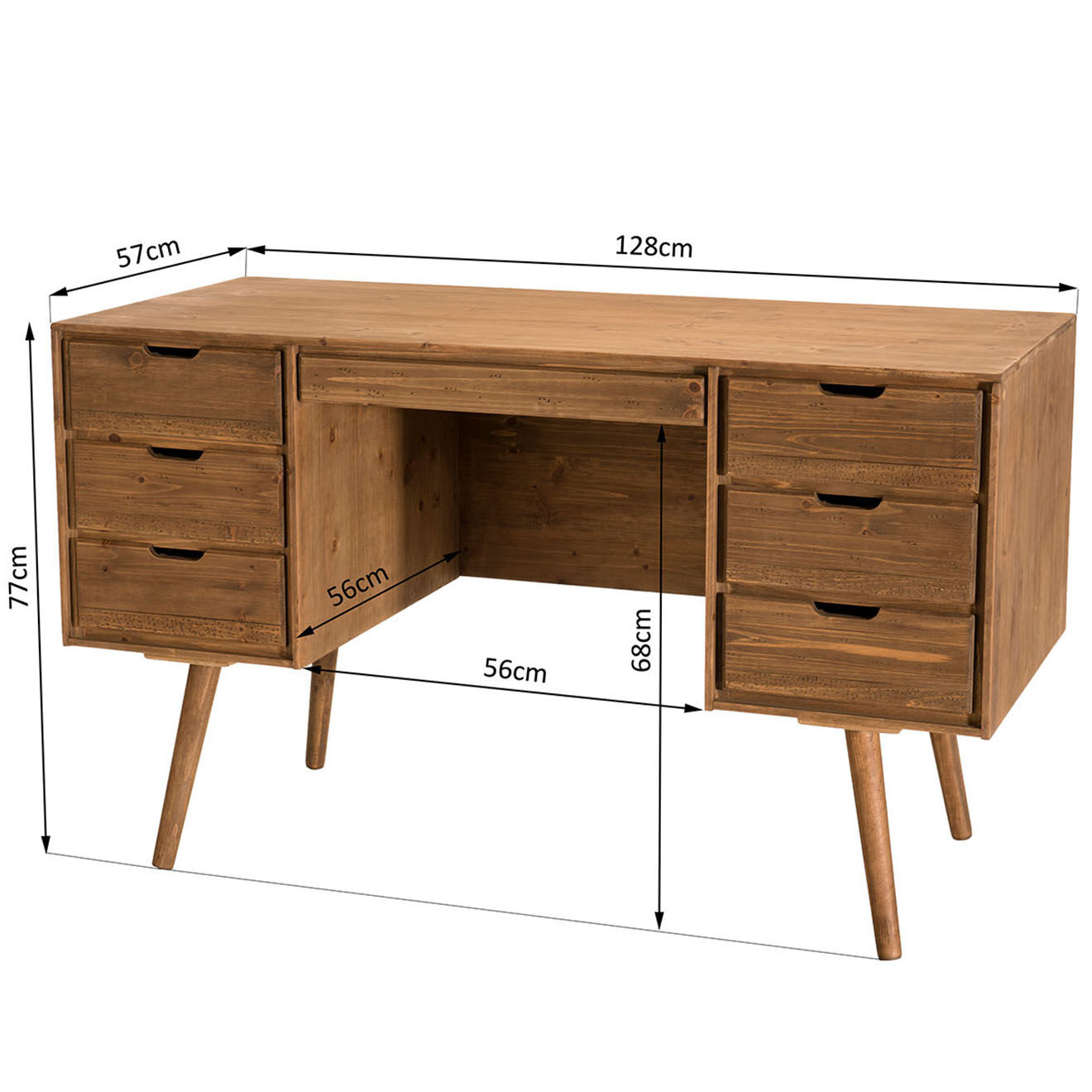 Macabane Bureau scandinave bois 6 tiroirs sapin andy bois - 128x57x77 cm