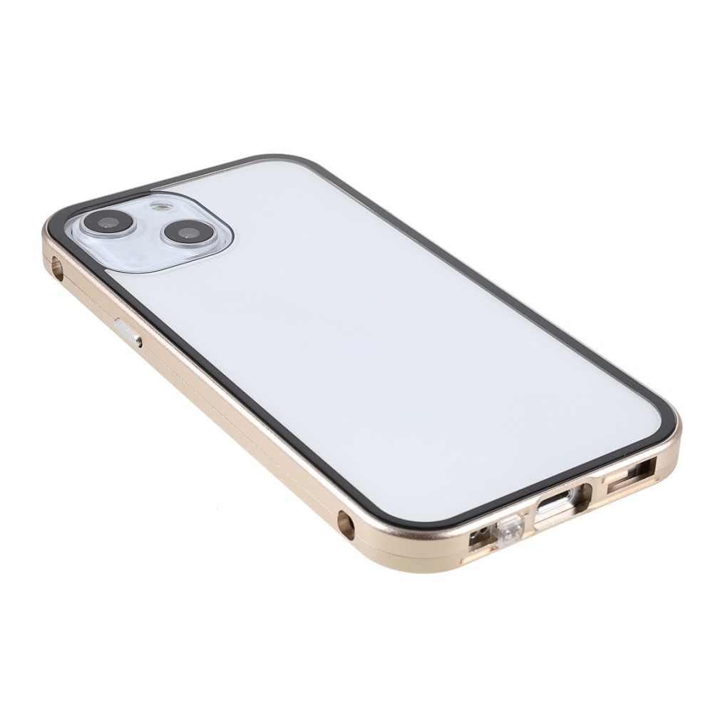 iPhone 13 Magnetische Alu Schutzhülle mit Panzer Glas Backcover   Privacy Displayschutz (Magnet-Technologie) - Gold