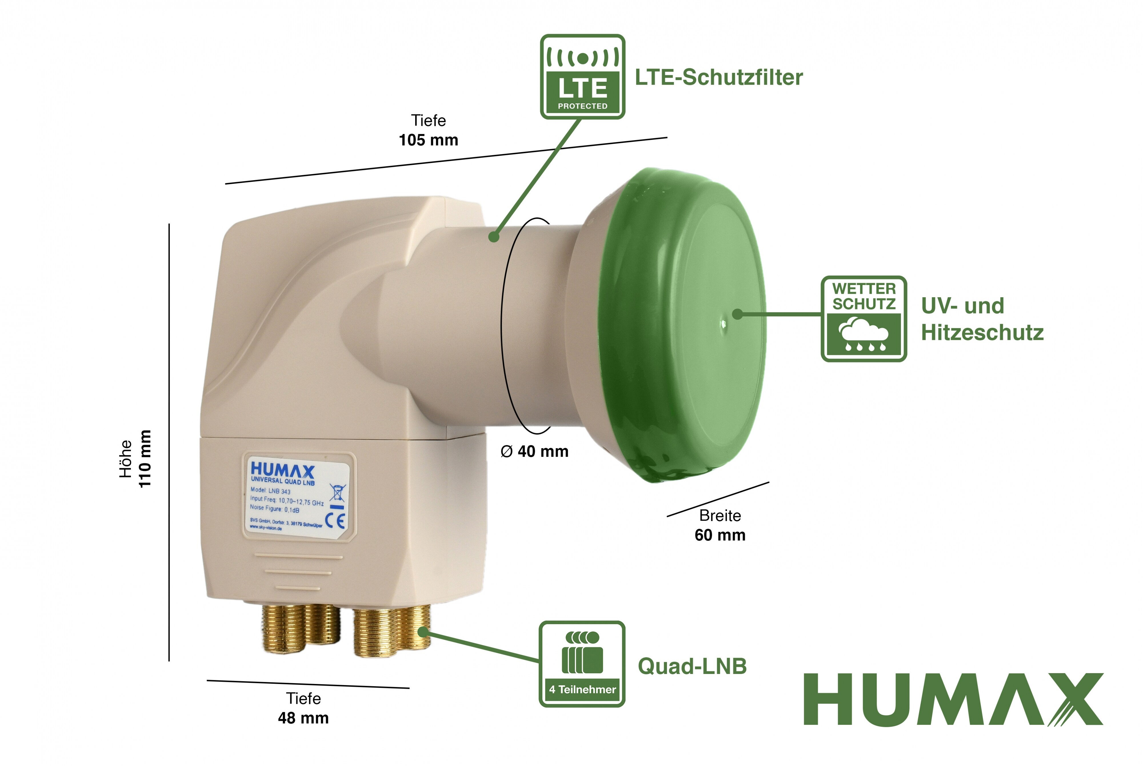 Humax Green Power Quad-LNB, LTE-Filter, geringe Stromaufnahme