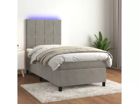 Sommier tapissier et matelas et LED Gris clair 90x190cm Velours