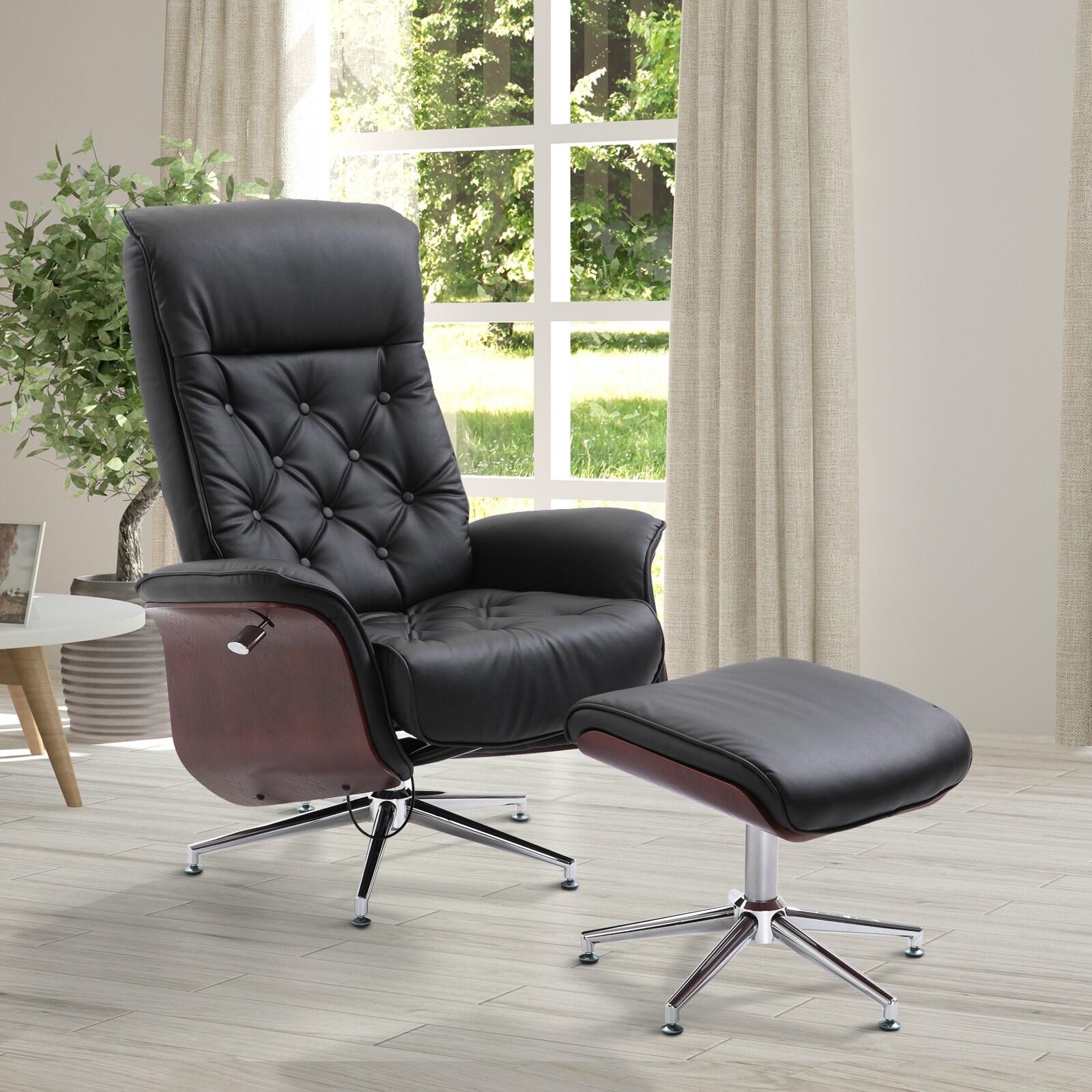 HOMCOM Chesterfield Sessel mit Hocker schwarz