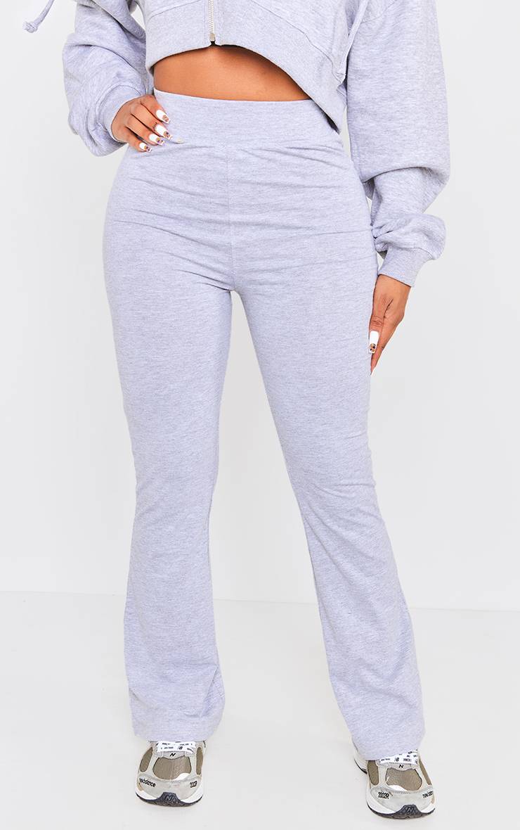 Gris Chiné Pantalon Évasé Taille Haute En Coton Shape