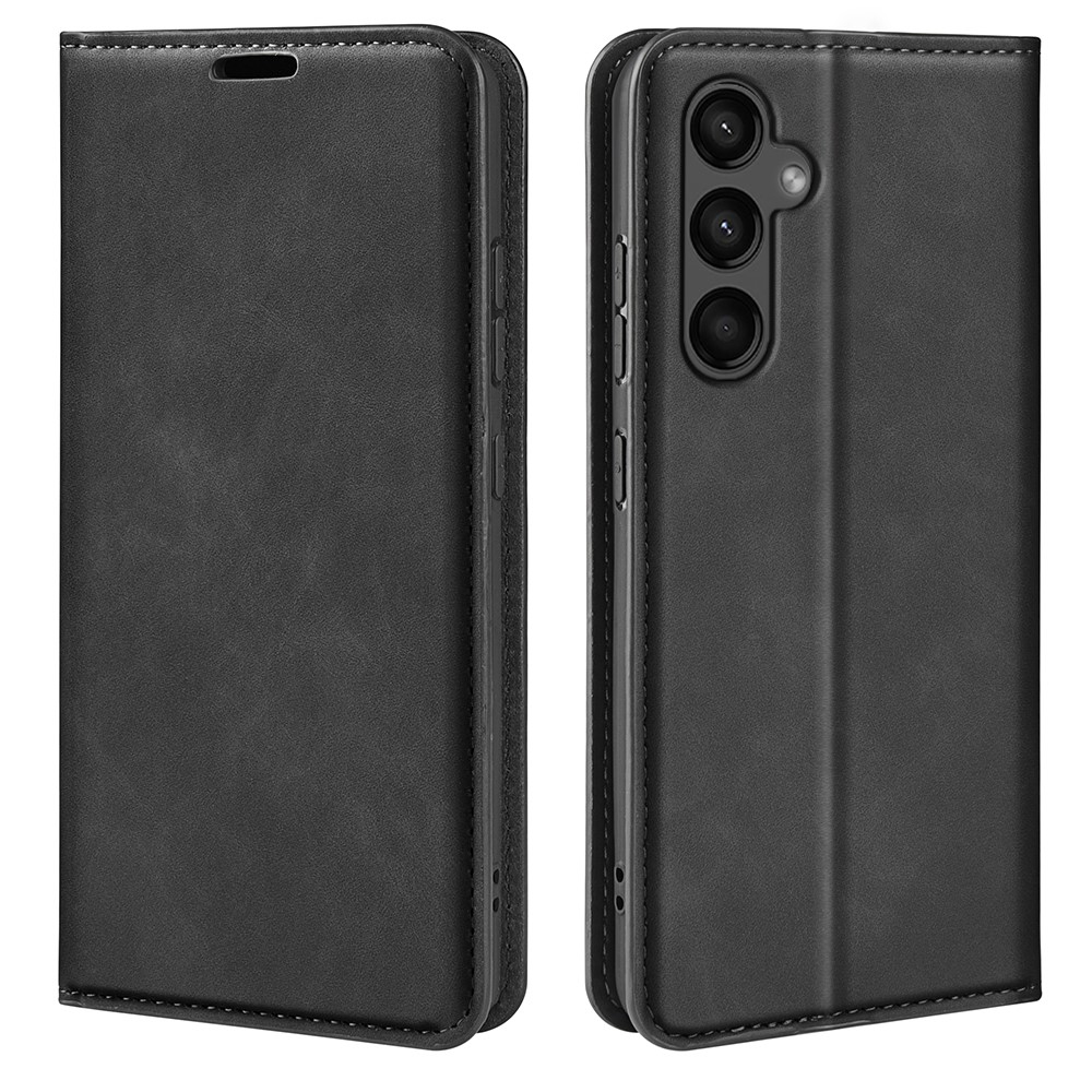 Samsung Galaxy A15 Leder Tasche Flip Cover mit Kartenfächer im Vintage Look - Schwarz