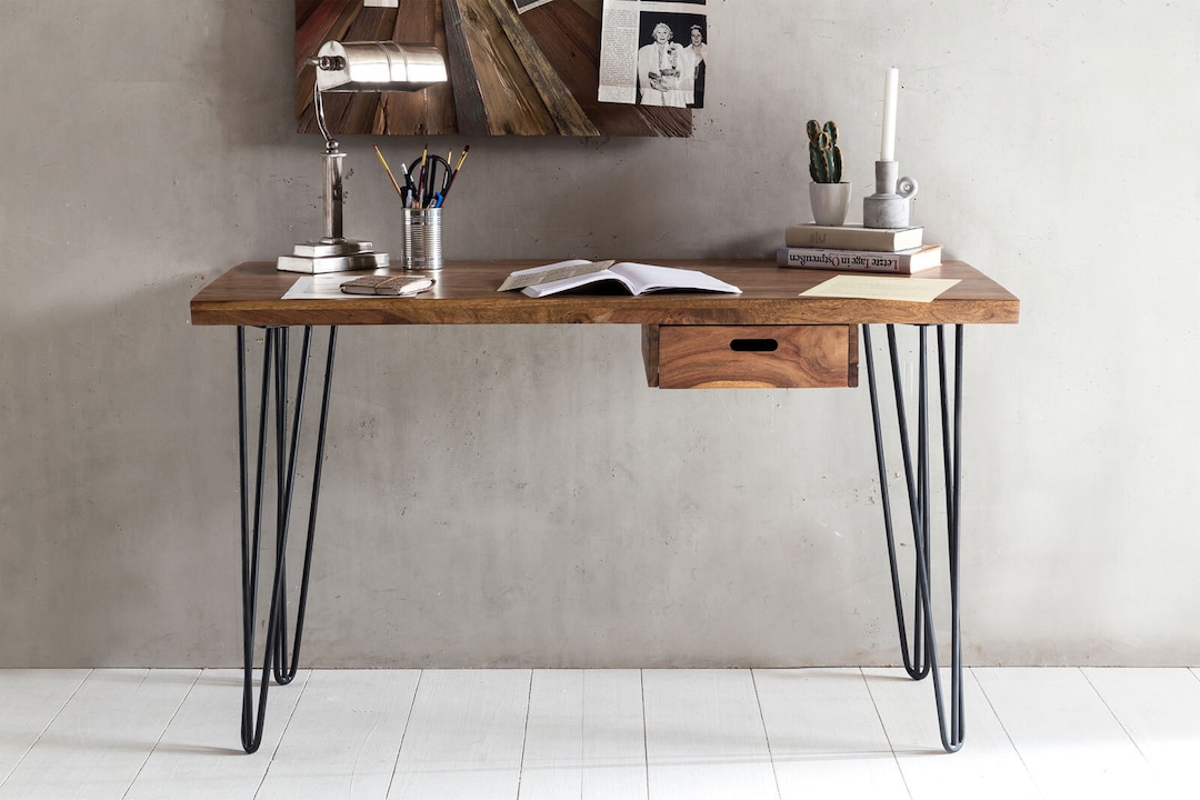 Schreibtisch mit Schublade 130 x 76 cm Braun Schwarz