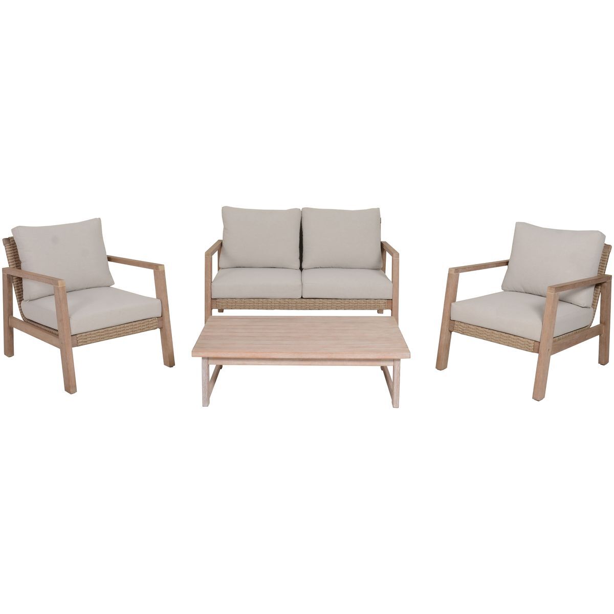 4-teiliges Lounge-Set SAN MATEO - braun-beige - Eukalyptusholz