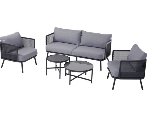 Garden Place 4-zits loungeset bestaande uit: 2 tafels, 2 fauteuils, bank, metaalgrijs