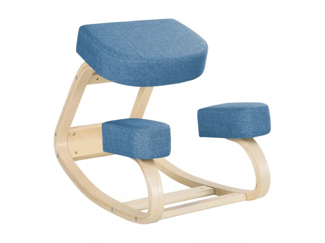 Tabouret ergonomique - siège assis à genoux - chaise à genoux grand confort - bois bouleau polyester bleu