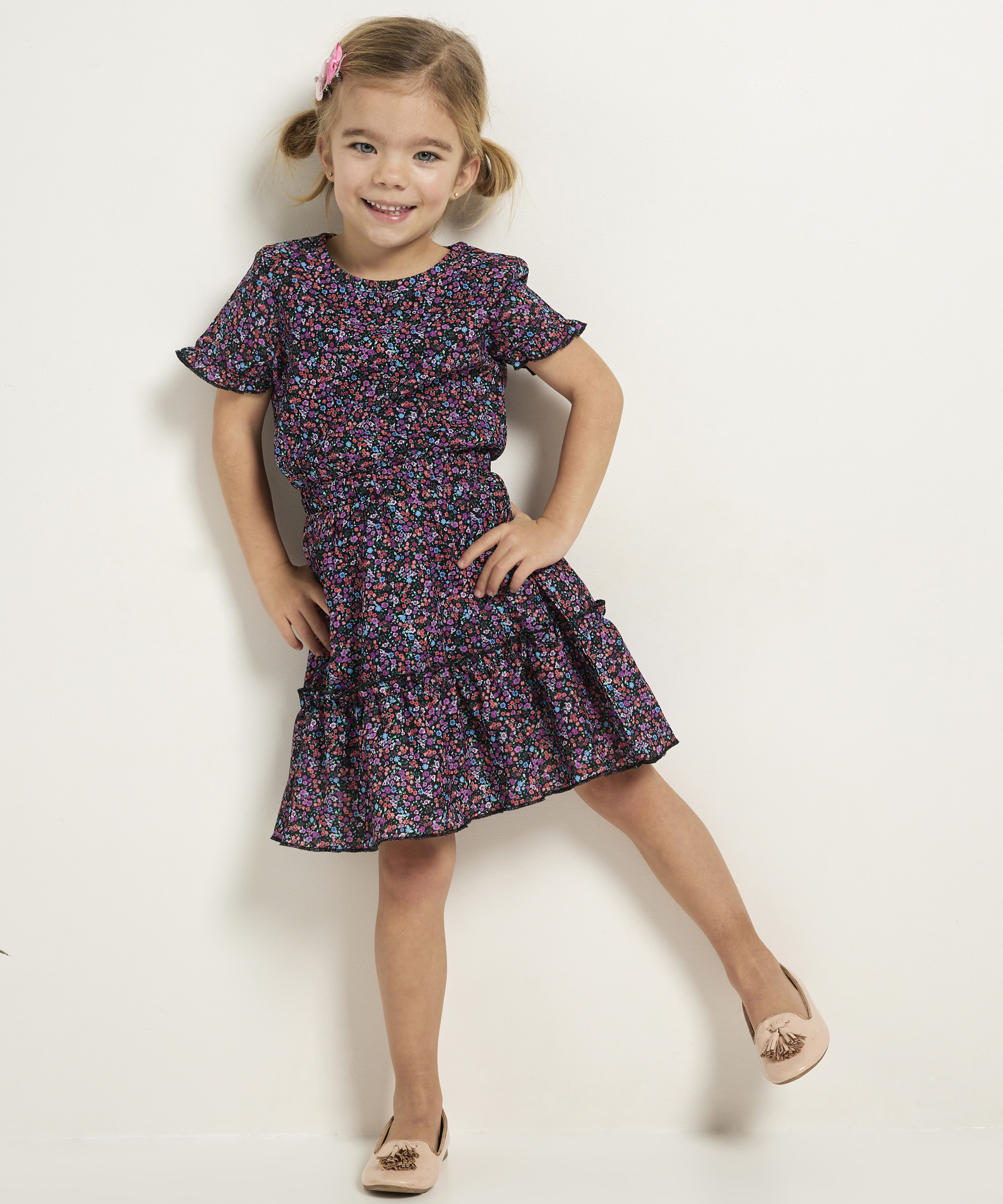 jurk met ruches en bloemenprint