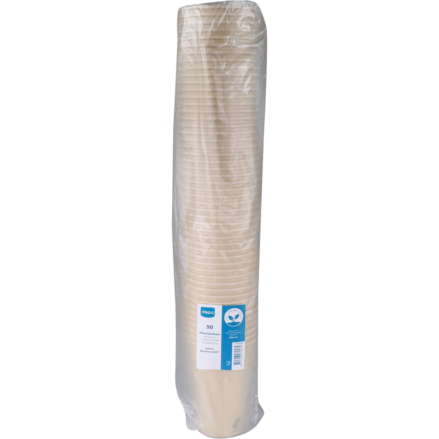 Depa, Milkshakebeker, Bamboepapier + PE, 400ml, 16oz, 128mm, lichtbruin