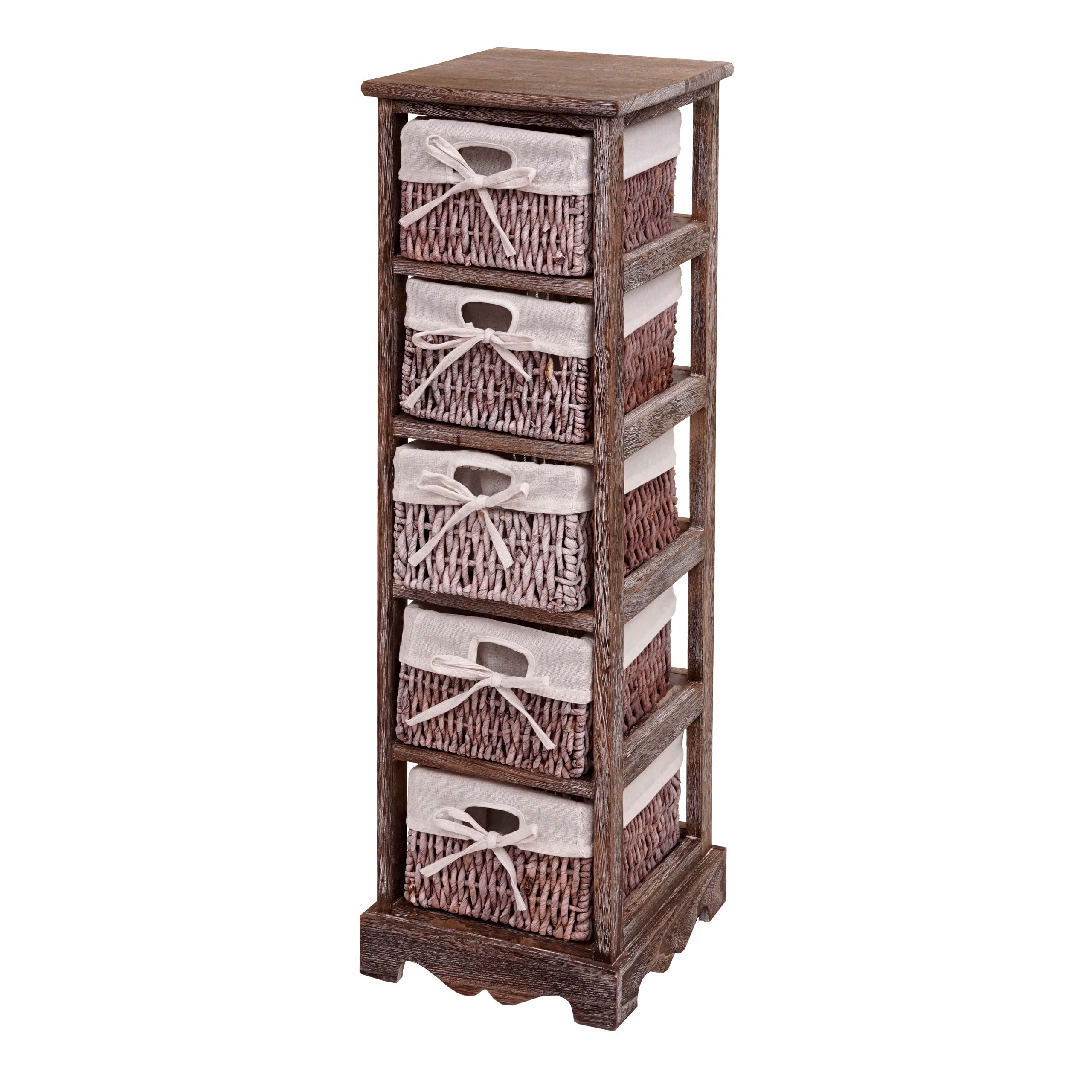Regal Kommode mit 5 Korbschubladen 90x25x28cm, Shabby-Look, Vintage ~ braun