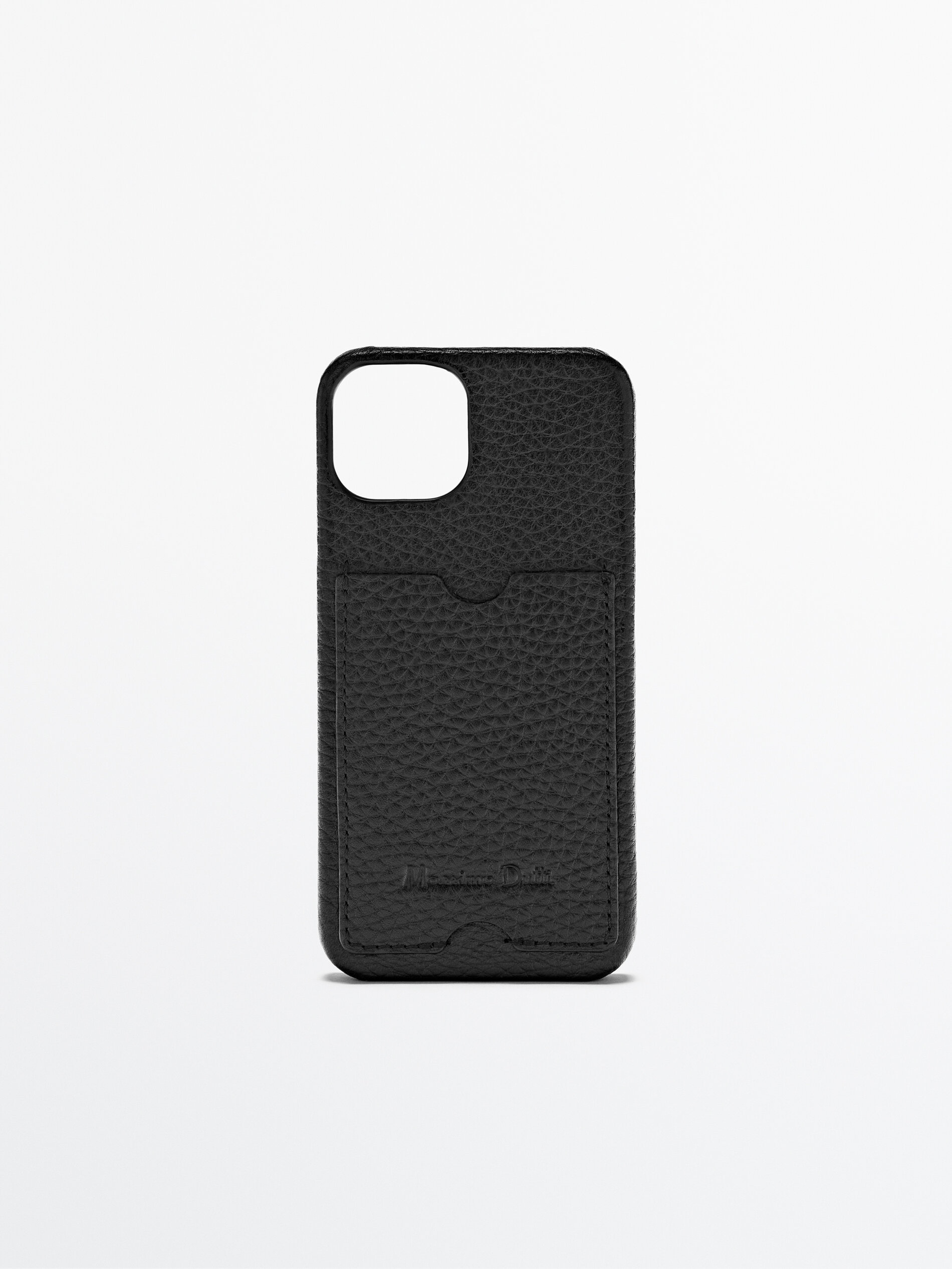 Capa para iPhone 13 em couro granulado com compartimentos para cartões - PRETA