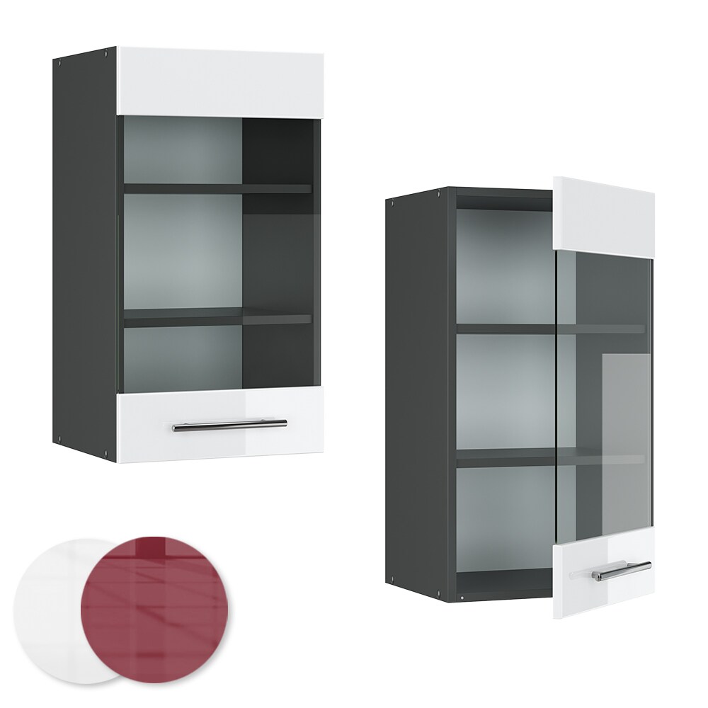 VICCO Hängeglasschrank 40 cm Weiß Hochglanz Küchenschrank Hängeschrank Küchenzeile Fame-Line