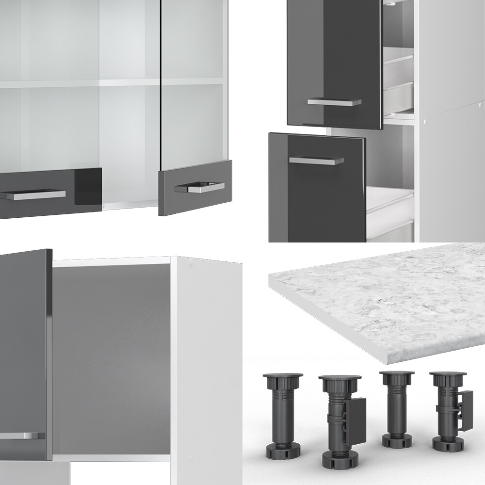 Vicco Küchenzeile Küchenblock Einbauküche R-Line 350 cm Weiß Anthrazit Hochglanz