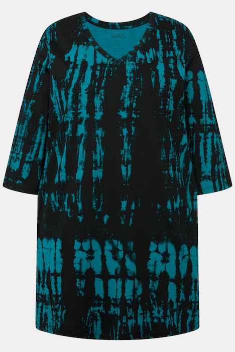 Longshirt, Batikdruck, A-Linie, V-Ausschnitt, 3/4-Arm