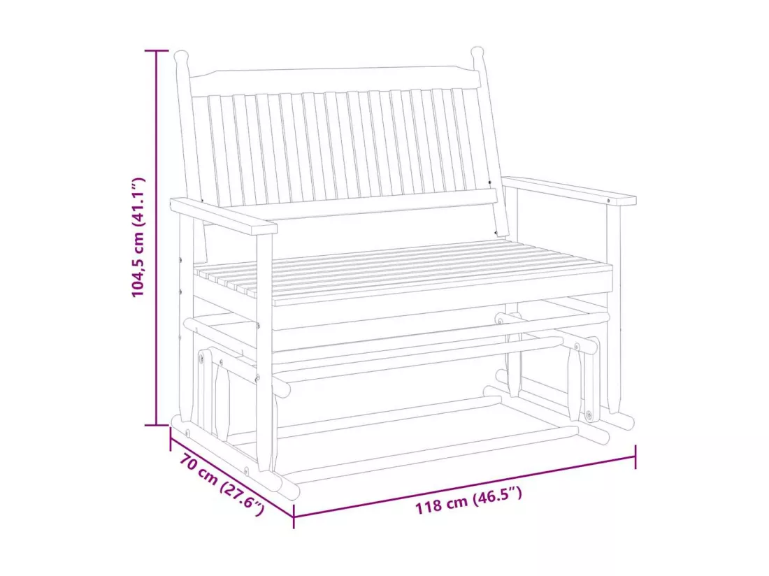 Banc balancelle marron 118x70x104,5 cm bois massif de peuplier
