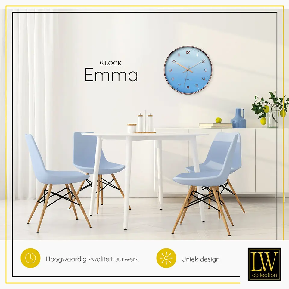 LW Collection Keukenklok Emma lichtblauw rosé 30cm