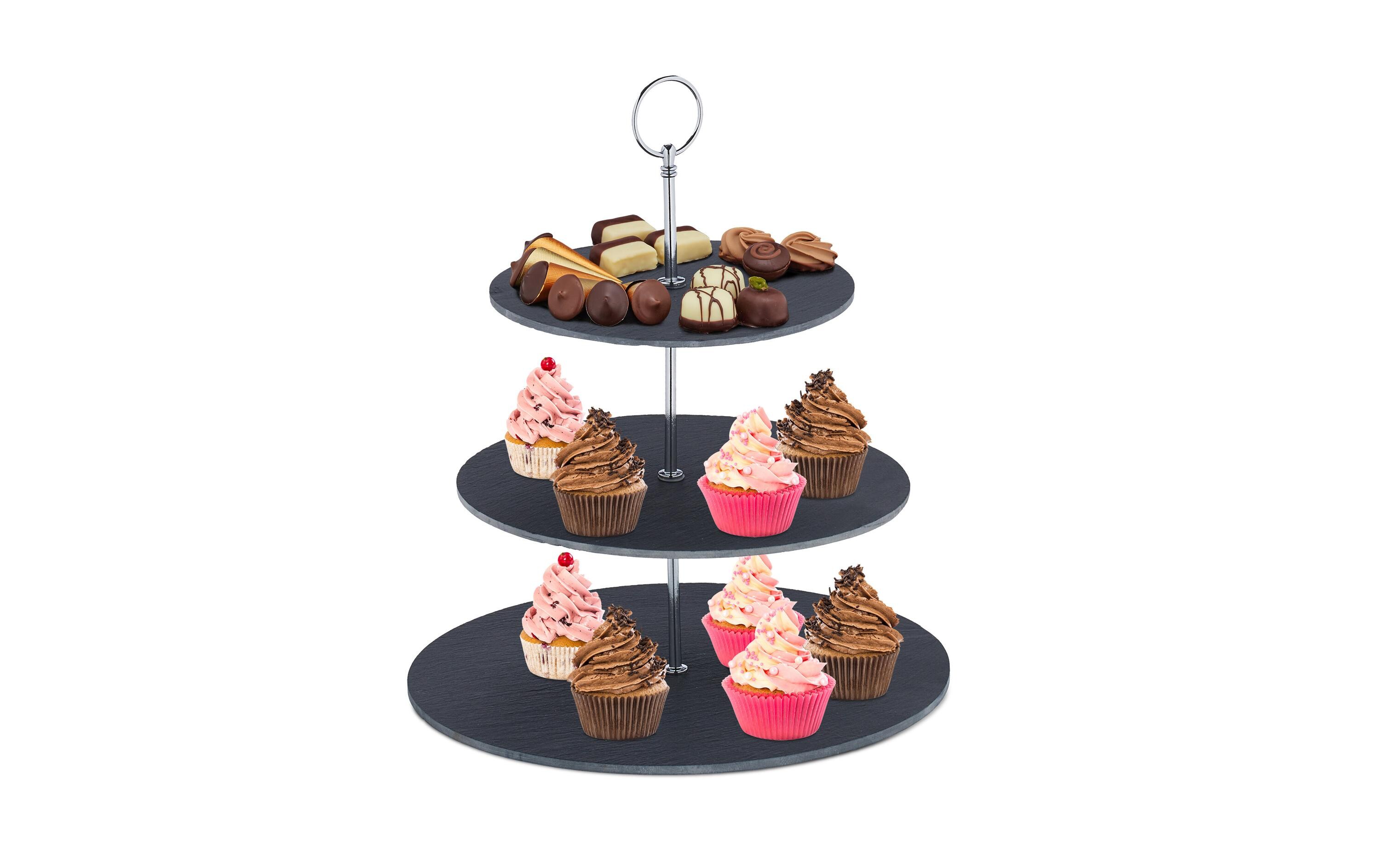 Etagere 3-stufig, Anthrazit/SilberRunde Servieretagere