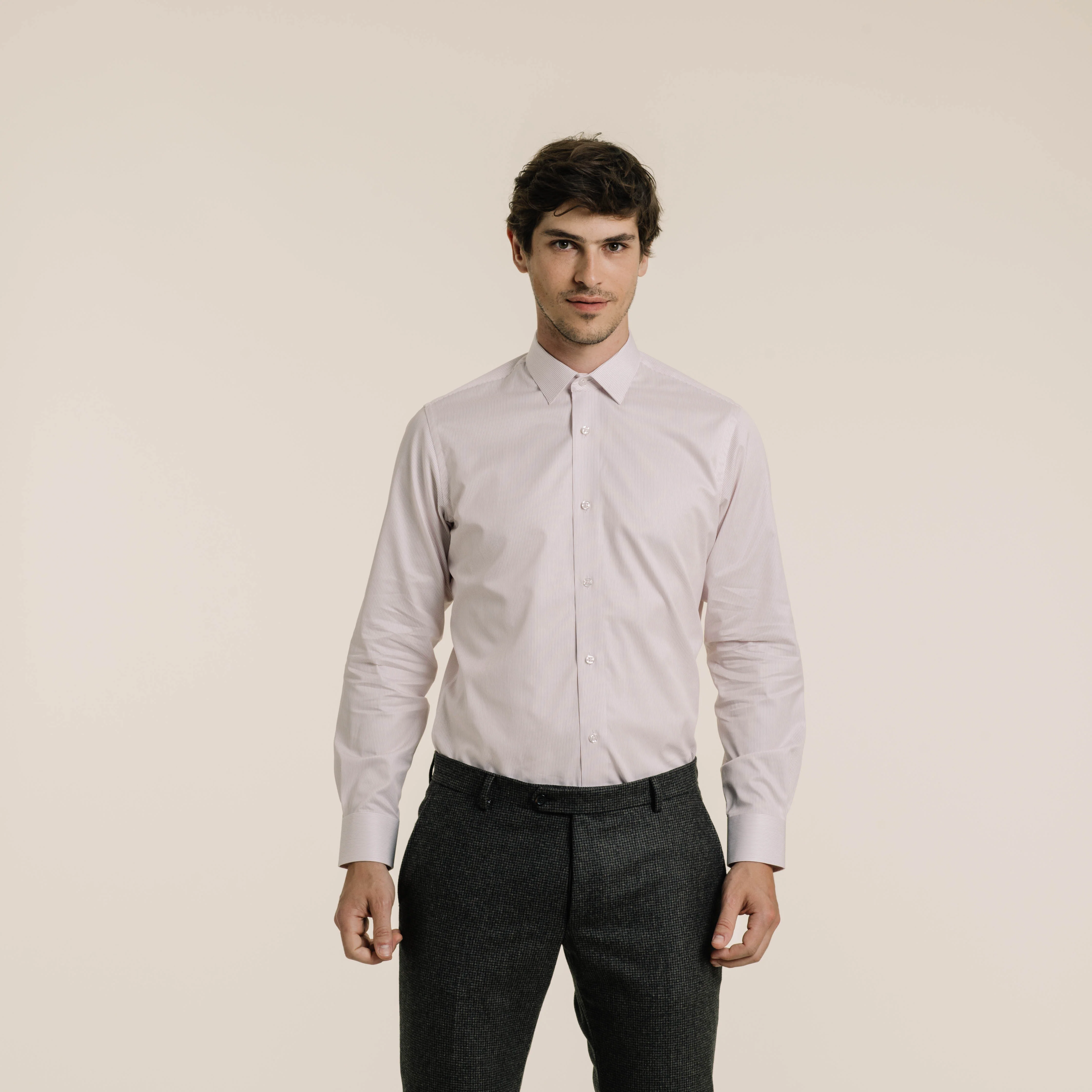 Classic Twill Shirt with Fine Red Stripes