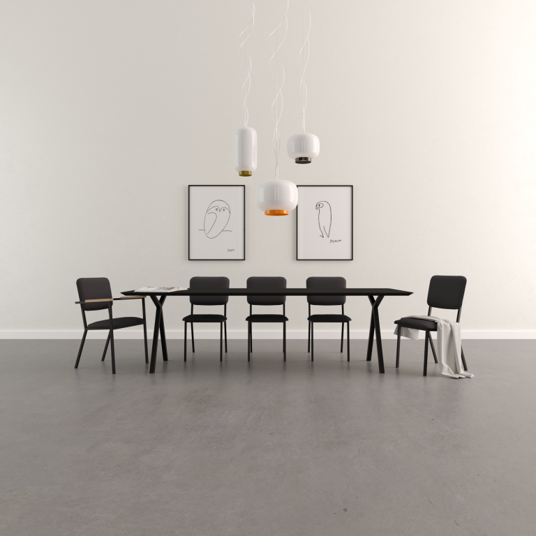 Studio HENK Slim X-Type tafel 220x90 zwart frame, hardwax light 3041, verjongd ronde hoeken