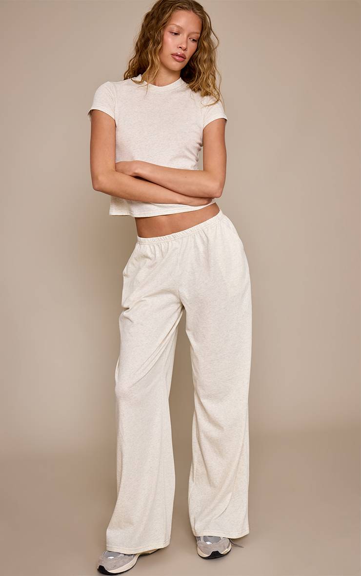 Gris Chiné Pantalon Large Décontracté À Texture Douce Et Jambe Ample
