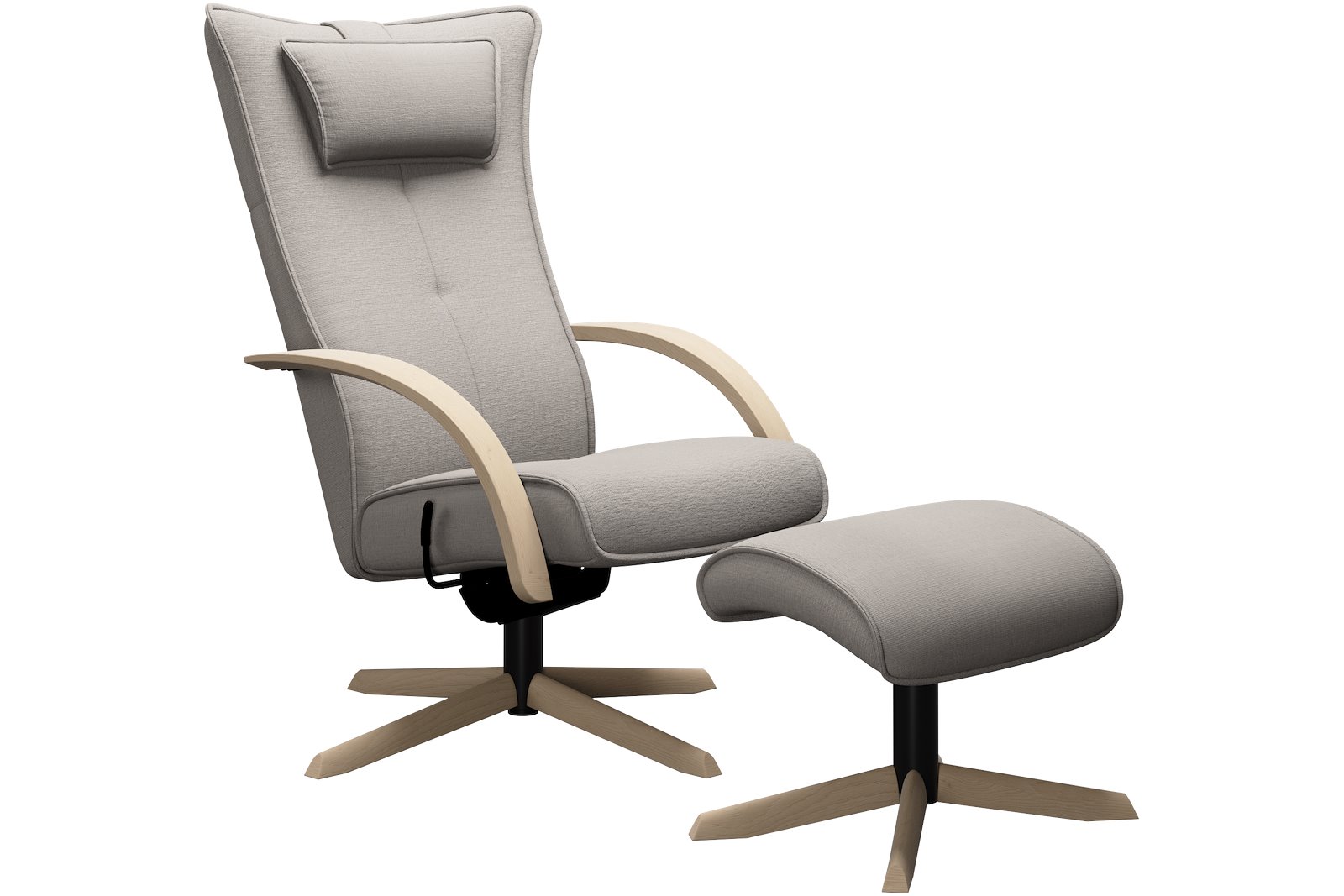 Delta Motion Wood lenestol med krakk Tekstil Cabana Marble med trearm og S09 hvitpigmenterte eikeben.