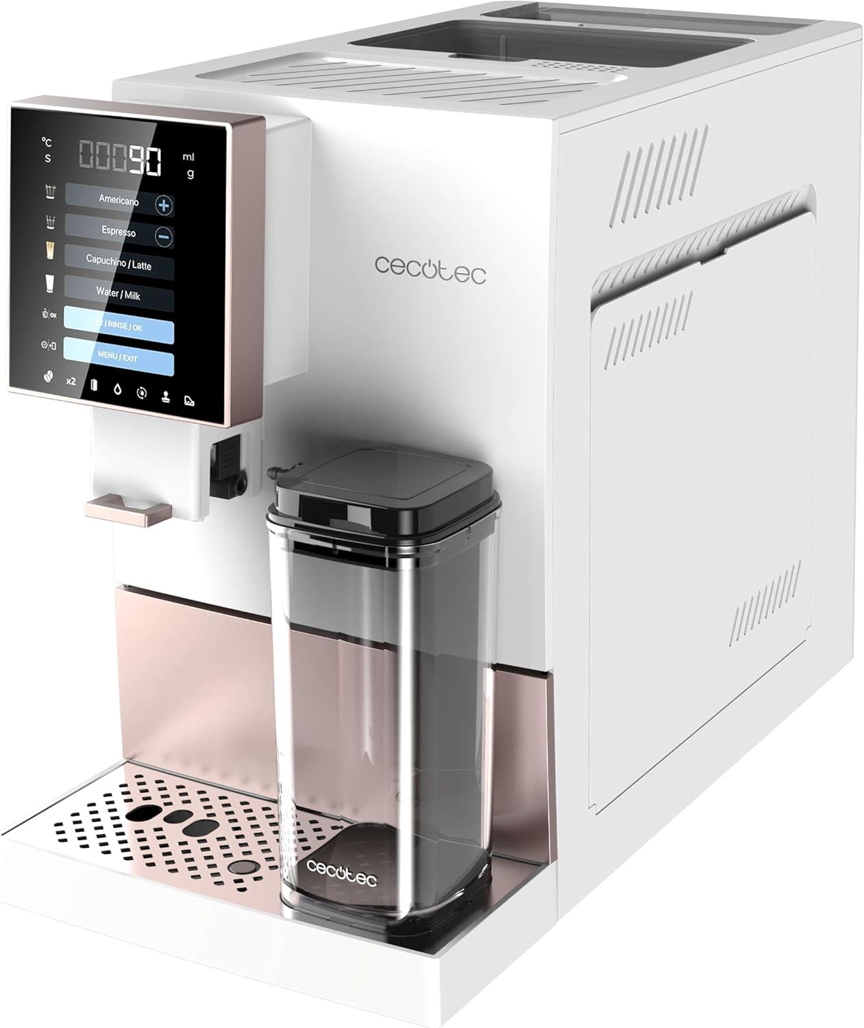 Cecotec Machine à Café Superautomatique Cremmaet Compactccino Black Silver, 19 bars, Réservoir à lait, Système Thermoblock, 5 niveaux de mouture, Réservoir à café 150g