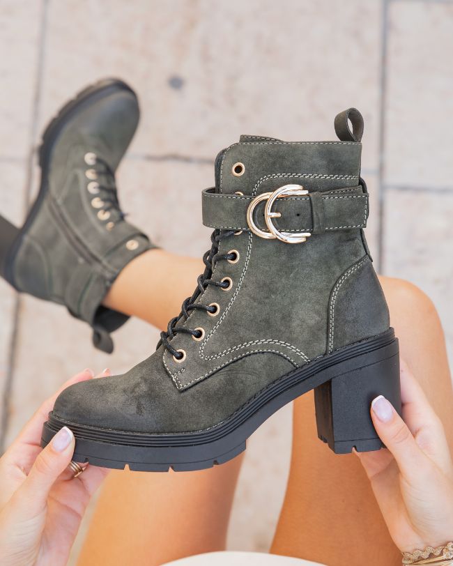 Bottines femme kaki rangers à talon - Coumba