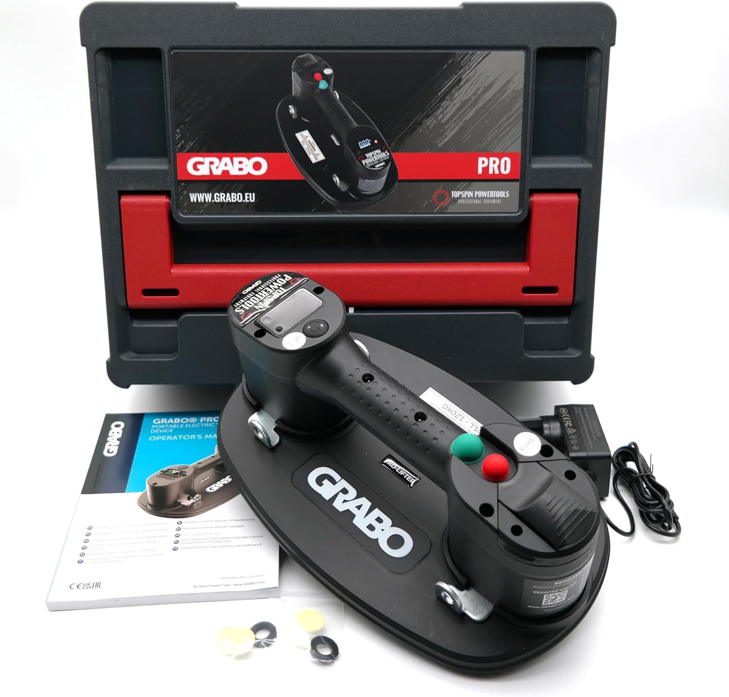 GRABO PRO- Digitaler Tragbarer Akku-Vakuum-Saugheber | mit Auto-Nachsauge-Funktion | Im Tanos Systainer Transportkoffer | Modell 2025 | Maximale Hebekapazität 120 kg | Ergonomisches Design |