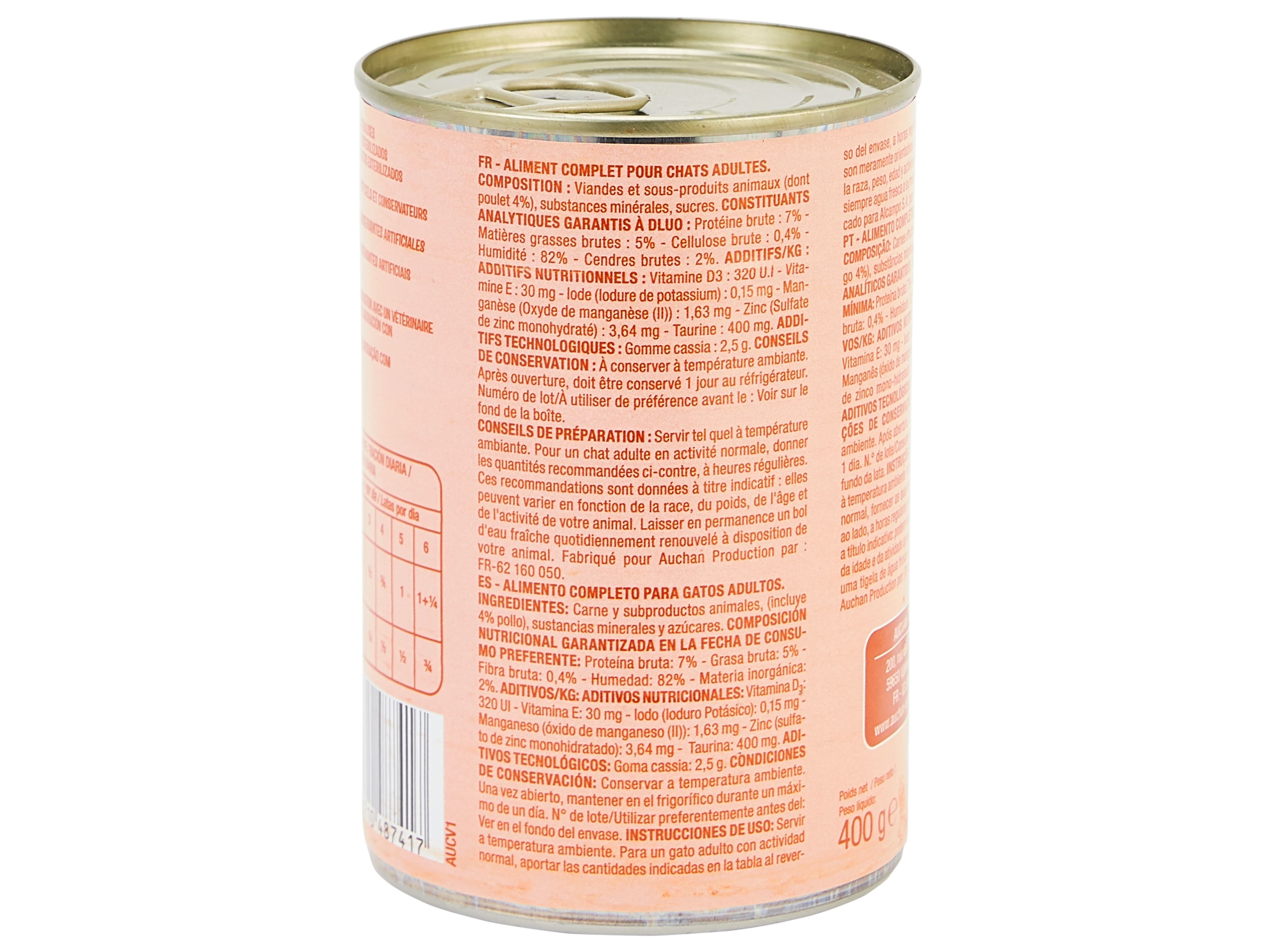 COMIDA HÚMIDA PARA GATO AUCHAN PEDAÇOS EM GELEIA COM FRANGO 400G