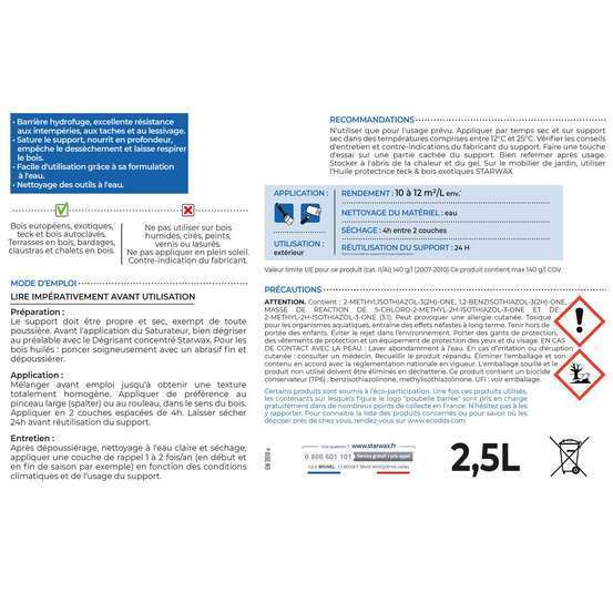 Saturateur incolore aqueux pour bois en conditions extrêmes 2,5L