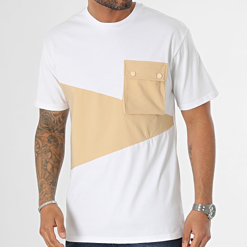 Tee Shirt Poche Blanc Beige