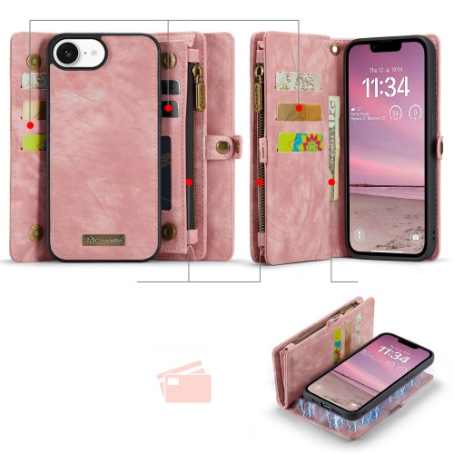 iPhone 16e 2in1 Leder Tasche   Magnet Hardcase Karten Etui - Rosa