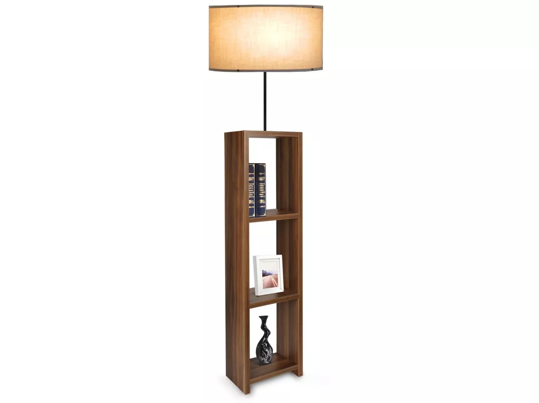 Lampadaire Redditch avec étagère hauteur 150 cm E27 effet bois / noir / beige [lux.pro]
