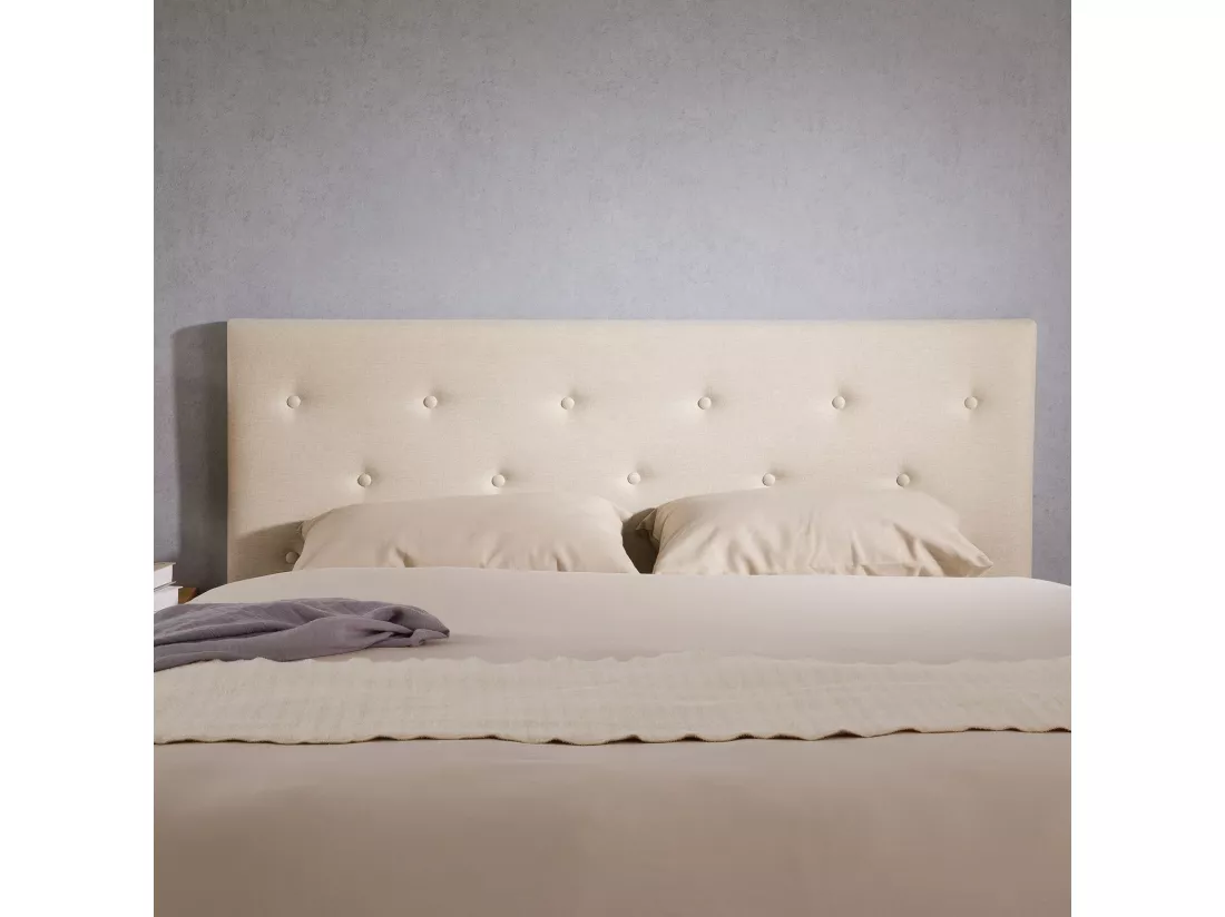 Tête de lit GAREK 120 capitonnée, En tissu rembourré, Pieds en bois, Design élégant, Pour lits 120 cm, Écru