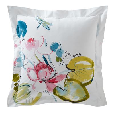 Linge de lit percale fleurs et feuilles de nénuphars multicolores