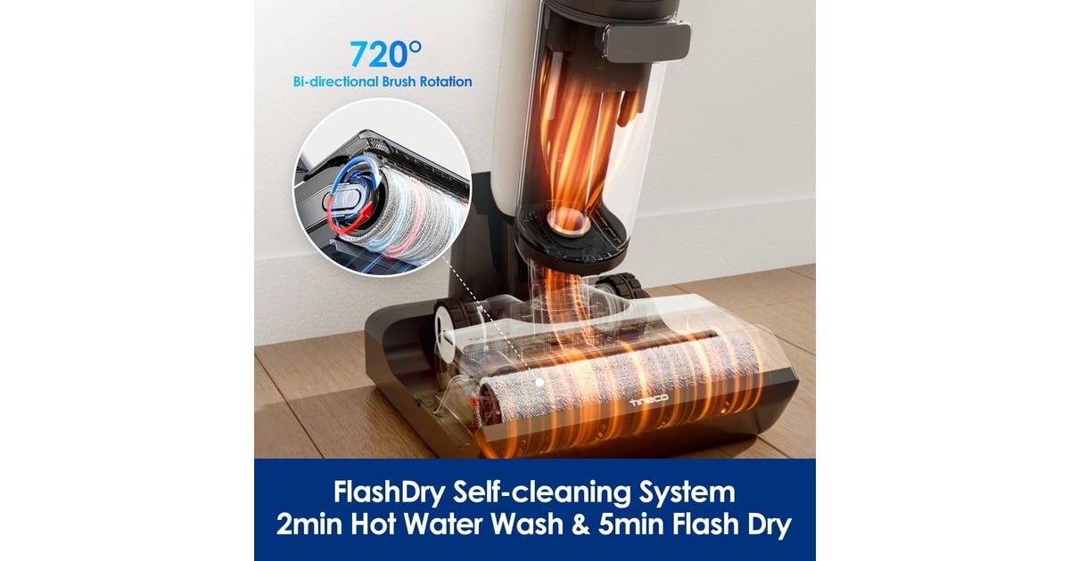 TinecoFloor One S7 Flashdry Pet nat- en droogstofzuiger & vloerreiniger nat- en droogzuiger  (Zwart/wit, Stofzuigen en dweilen | oplaadbaar | iLoop Smart Sensor | FlashDry | app)