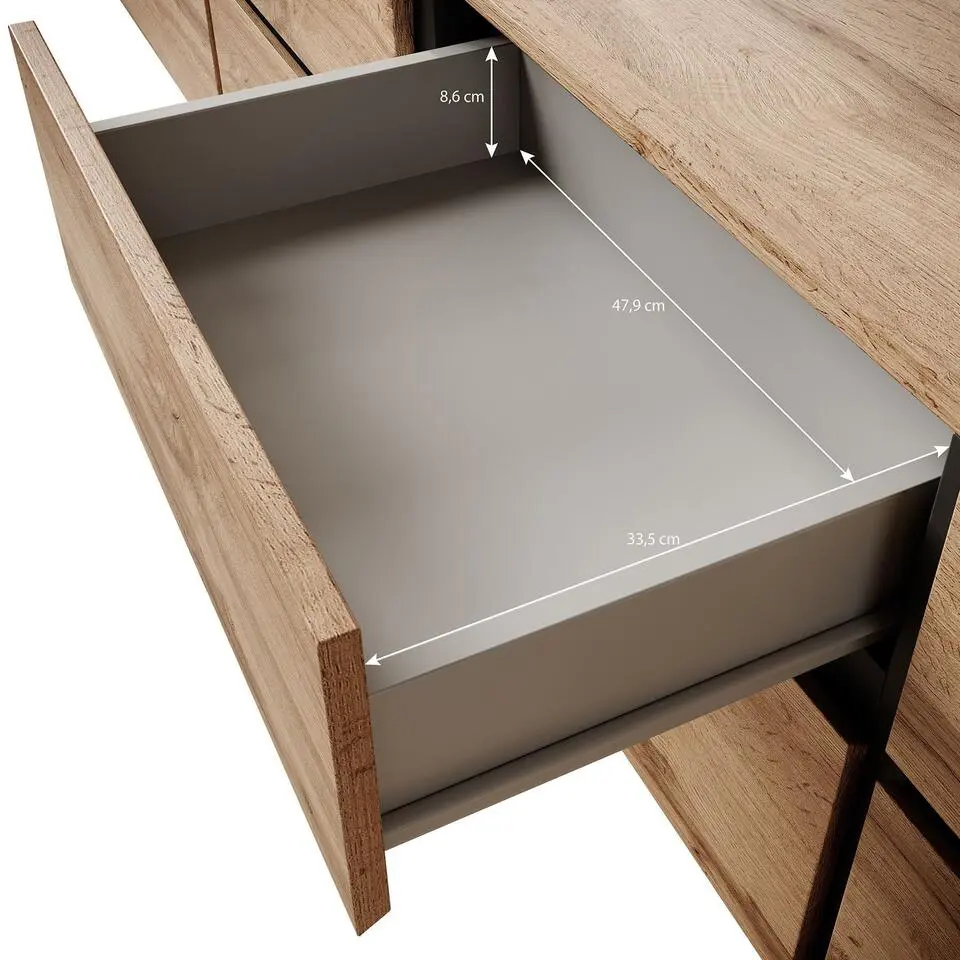 Meubella - TV-Meubel Cainan - Eiken - Zwart - 225 cm