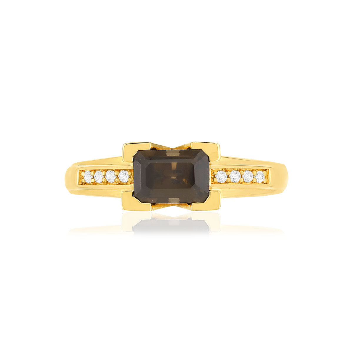 Bague VAN BRILL or jaune 750, quartz fumé, diamants.