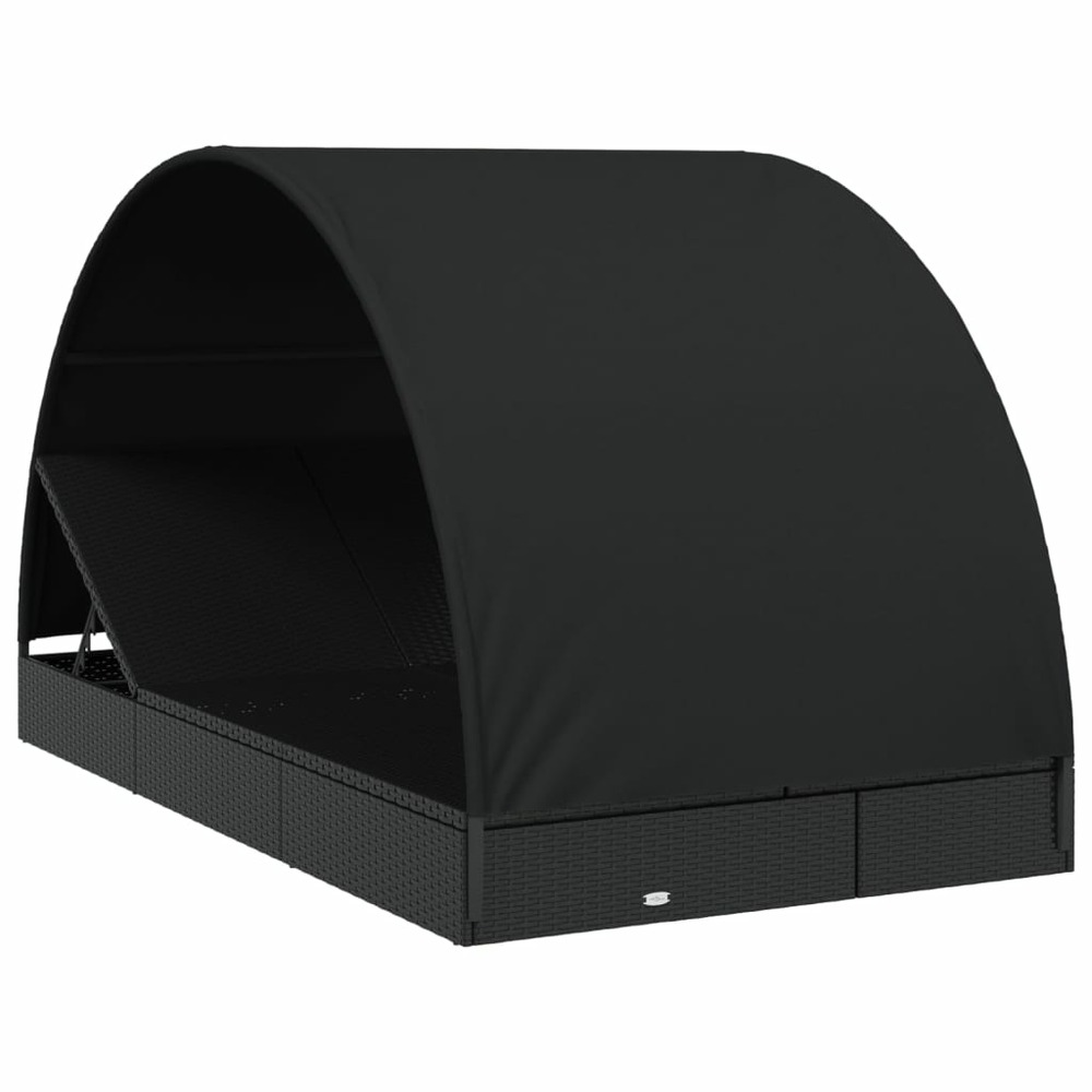 Transat chaise longue bain de soleil 2 places avec toit rond noir 211x112x140 cm