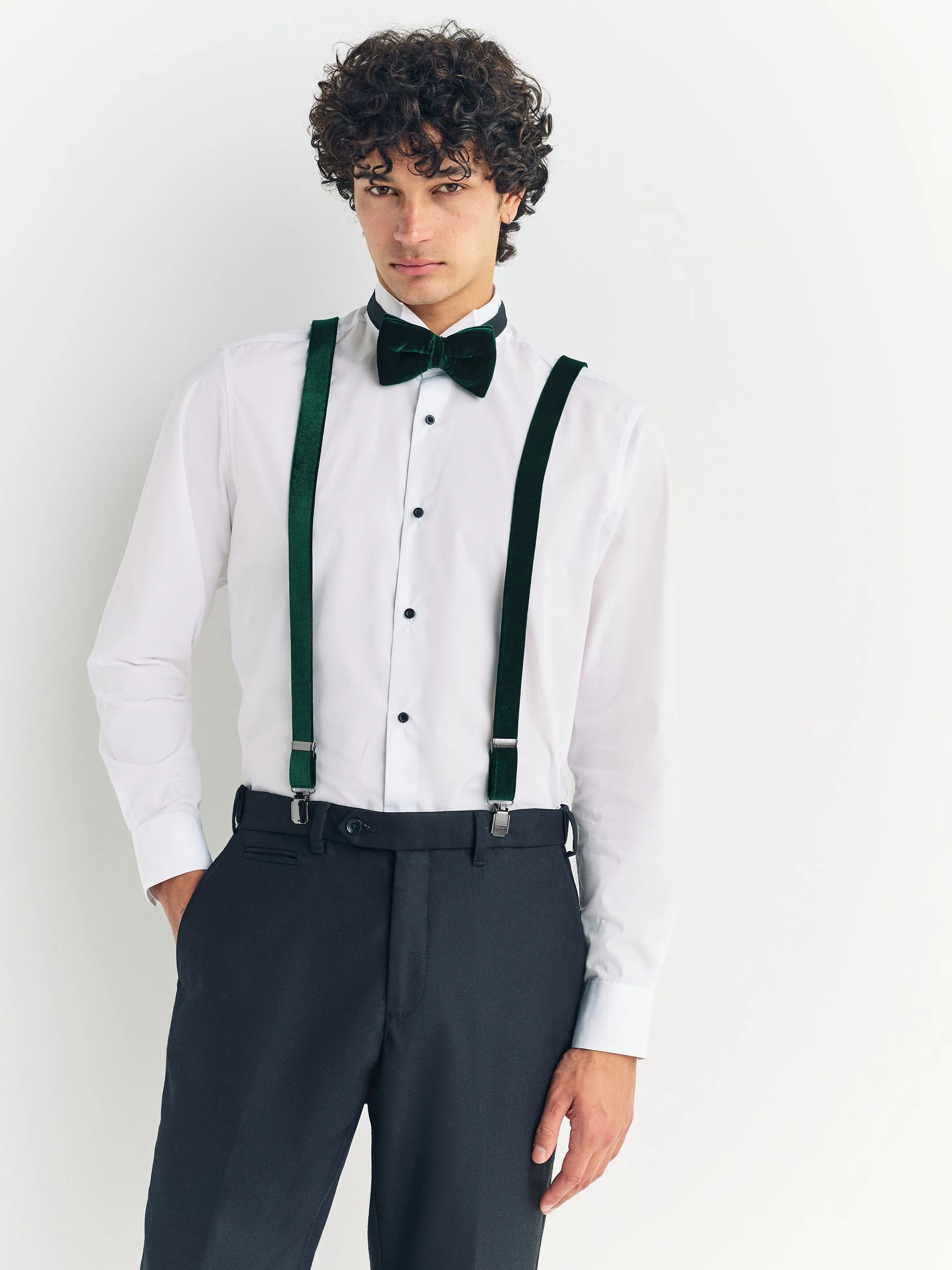 Groen - Velvet Braces and Bow Tie Set