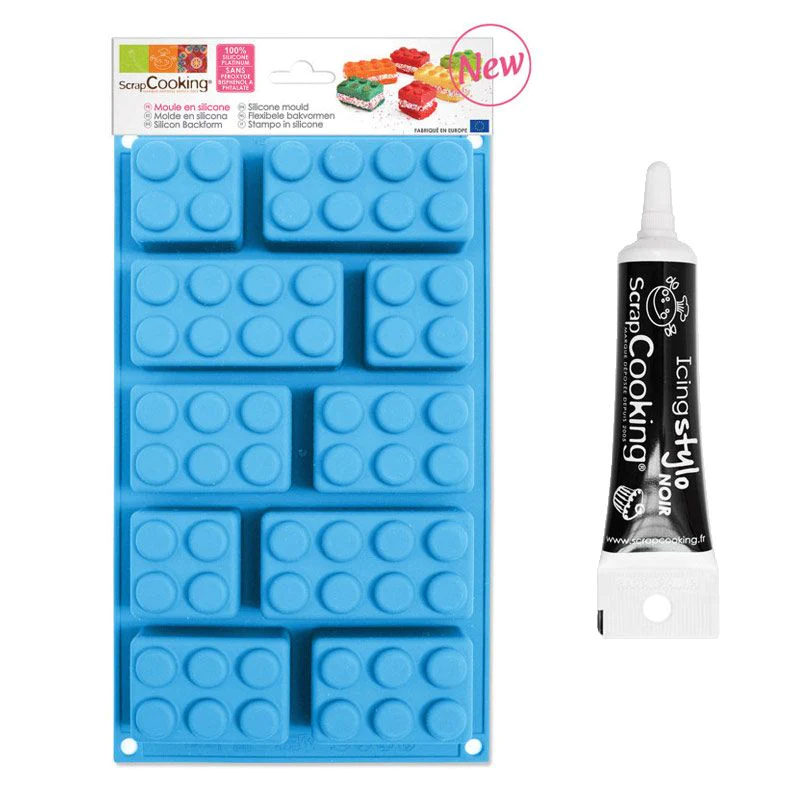 Moule silicone briques + Stylo de glaçage noir Scrapcooking