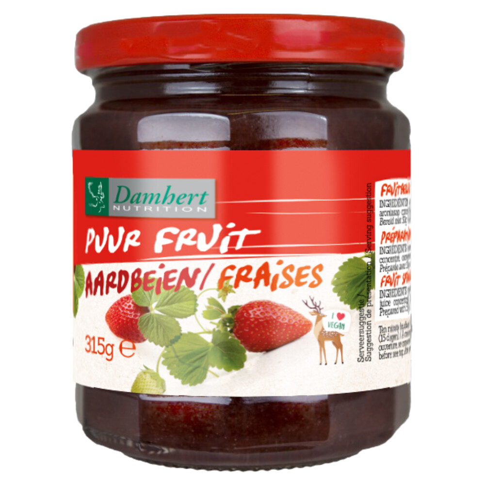 3x Damhert Puur Fruit Confiture Aardbei315 gr